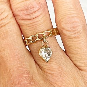 Gold Heart Cut Ring with Dangling Precious Stone Heart